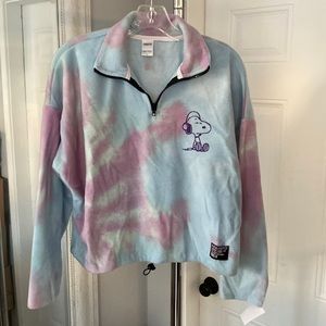 NWT Women's Peanuts Tie-Dye 1/4 Zip Fleece Sweatshirt (Juniors') XS S M …